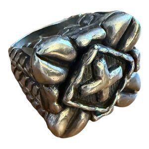 Dian Malouf Sterling Silver Cross Ring Sz 8 Heavy 30 Grams Vintage Y2K 2001